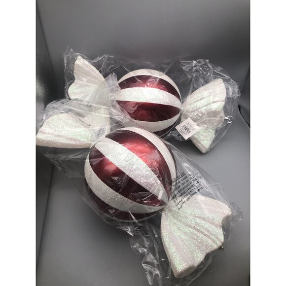 Adams & Co Acrylic Peppermint Candy Ball Ornaments 18.5”Christmas Glitter Red/Wh - Picture 2 of 14